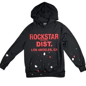 Rockstar Original Dist Hoodie Small Black Graphic LA Paint Splatter Streetwear